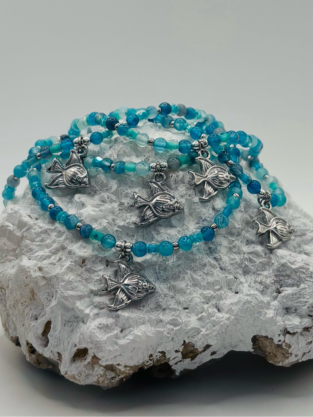 *ANKLET* Silver Cute Fish with Stone & Crystal Stretchy Anklet - Picture 7 of 7